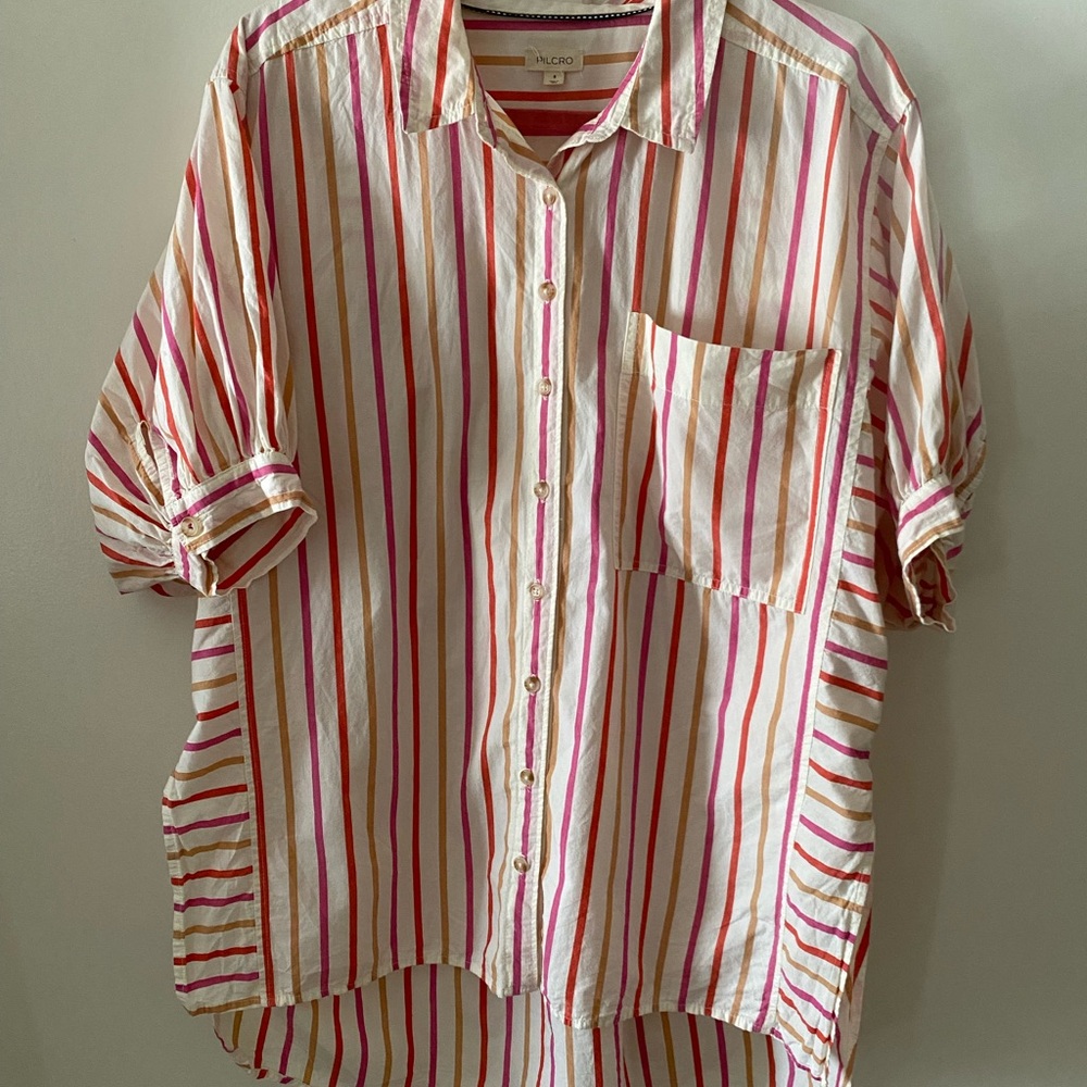Pilcro Pink, Cream & Orange Striped Short-Sleeve Button-Down Shirt